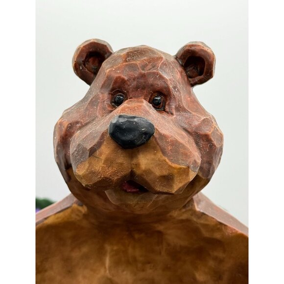 Hand-Carved Faux Wooden Bear Toilet Paper Holder Wall Mountable - Picture 3 of 9